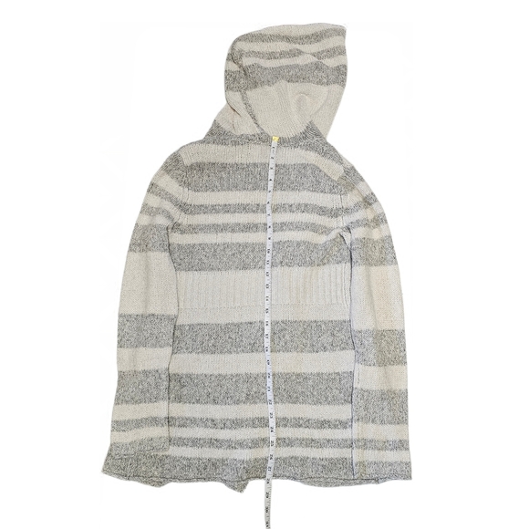 Eddie Bauer Lounge Sleepwear Cozy Hooded Open Front Cardigan Grey Stripe - Picture 13 of 16